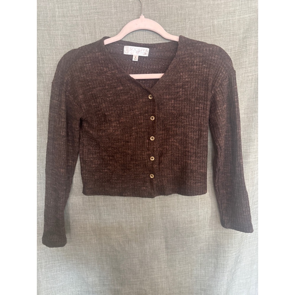 Brown crop button up sweater
